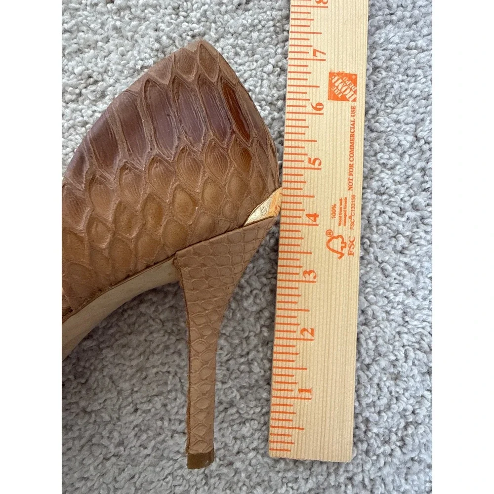 Michael Kors Brown Snakeskin Embossed d'Orsay Pointed Toe Pumps Gold Logo Heel 9